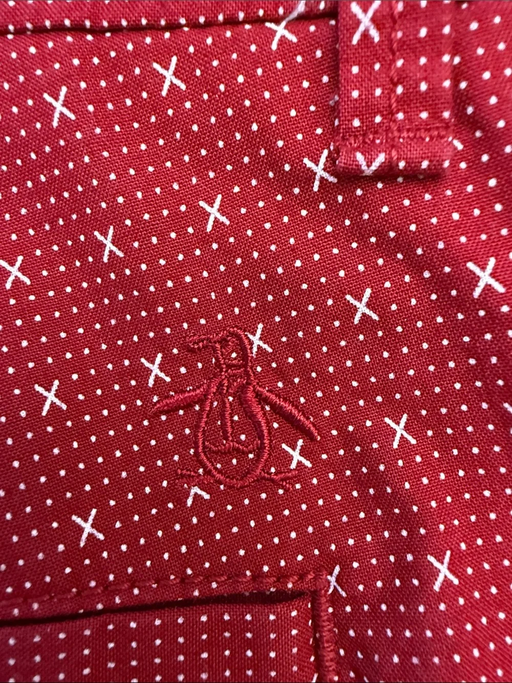 Original Penguin Red Micro-X Pattern Flat-Front Shorts
